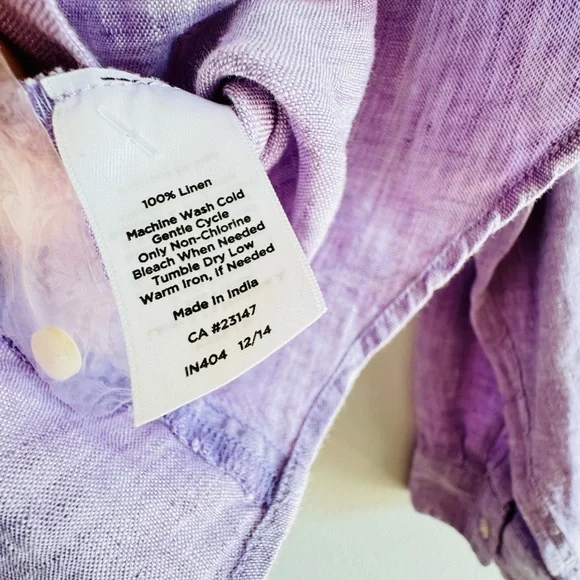 Talbots 100% Linen Lavender Roll Tab Shirt Medium petite - Picture 3 of 3